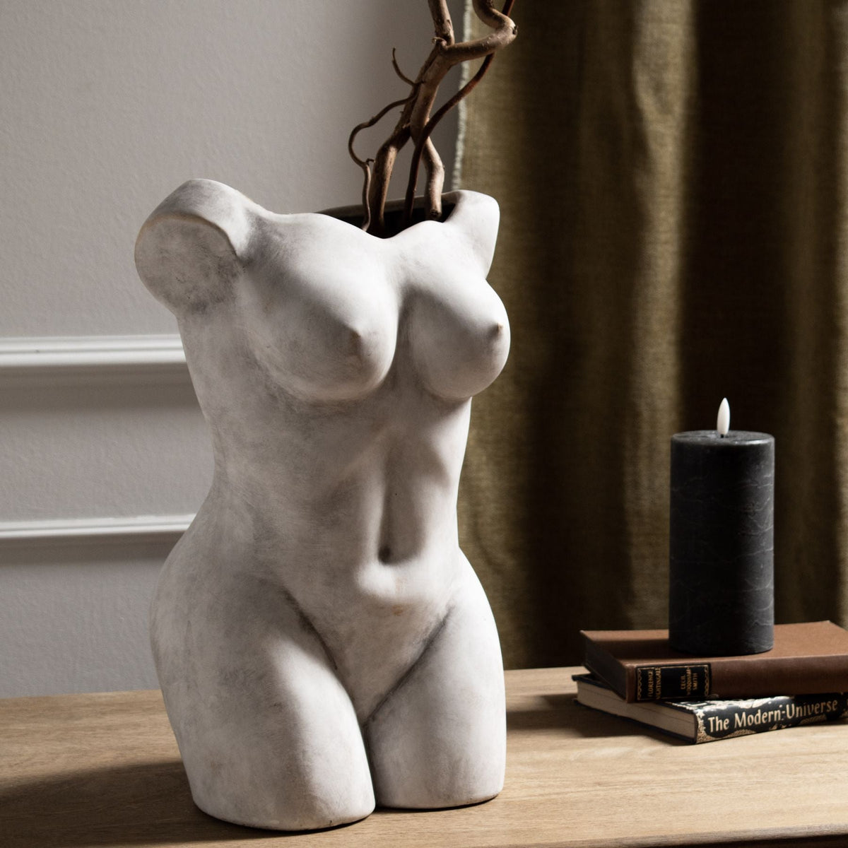 Female Figure Vase - Antique White Stoneware Decorative Vase-3