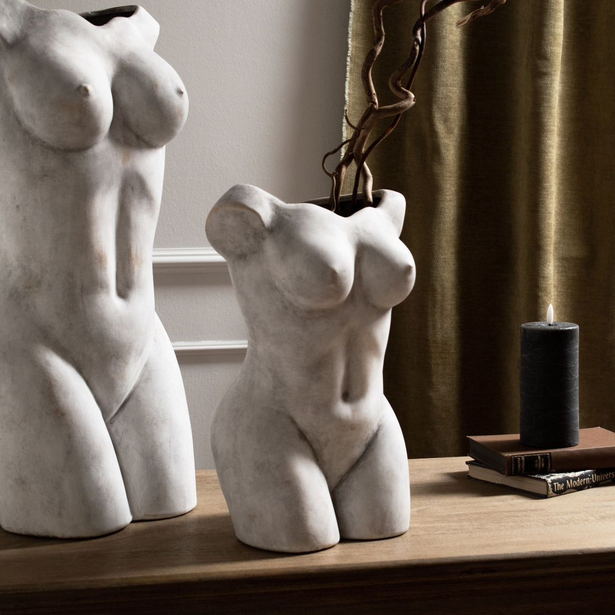 Female Figure Vase - Antique White Stoneware Decorative Vase-4