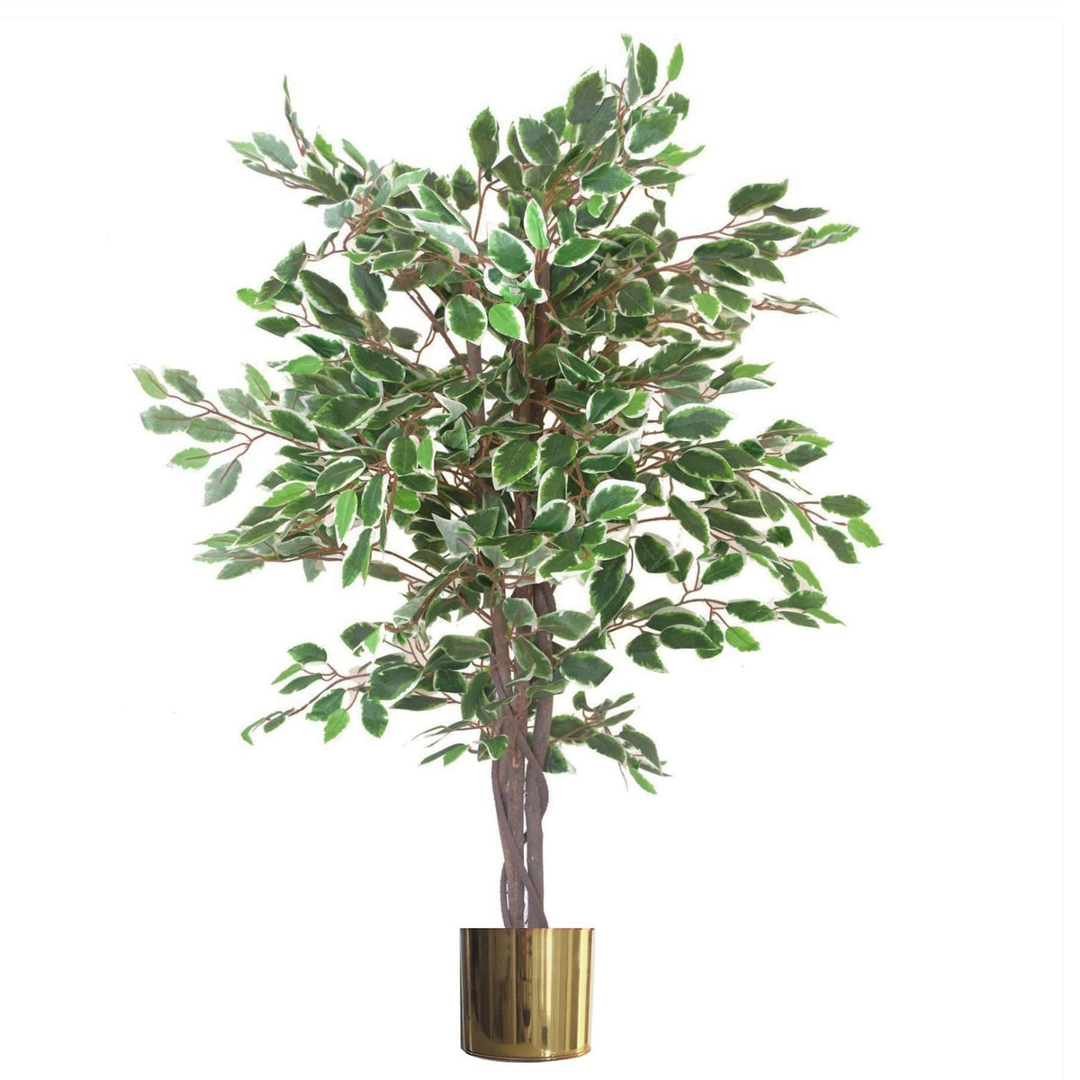 130cm LARGE Realistic White Edge Ficus Artificial Plant Tree Gold Metal Planter - Premium Quality-0