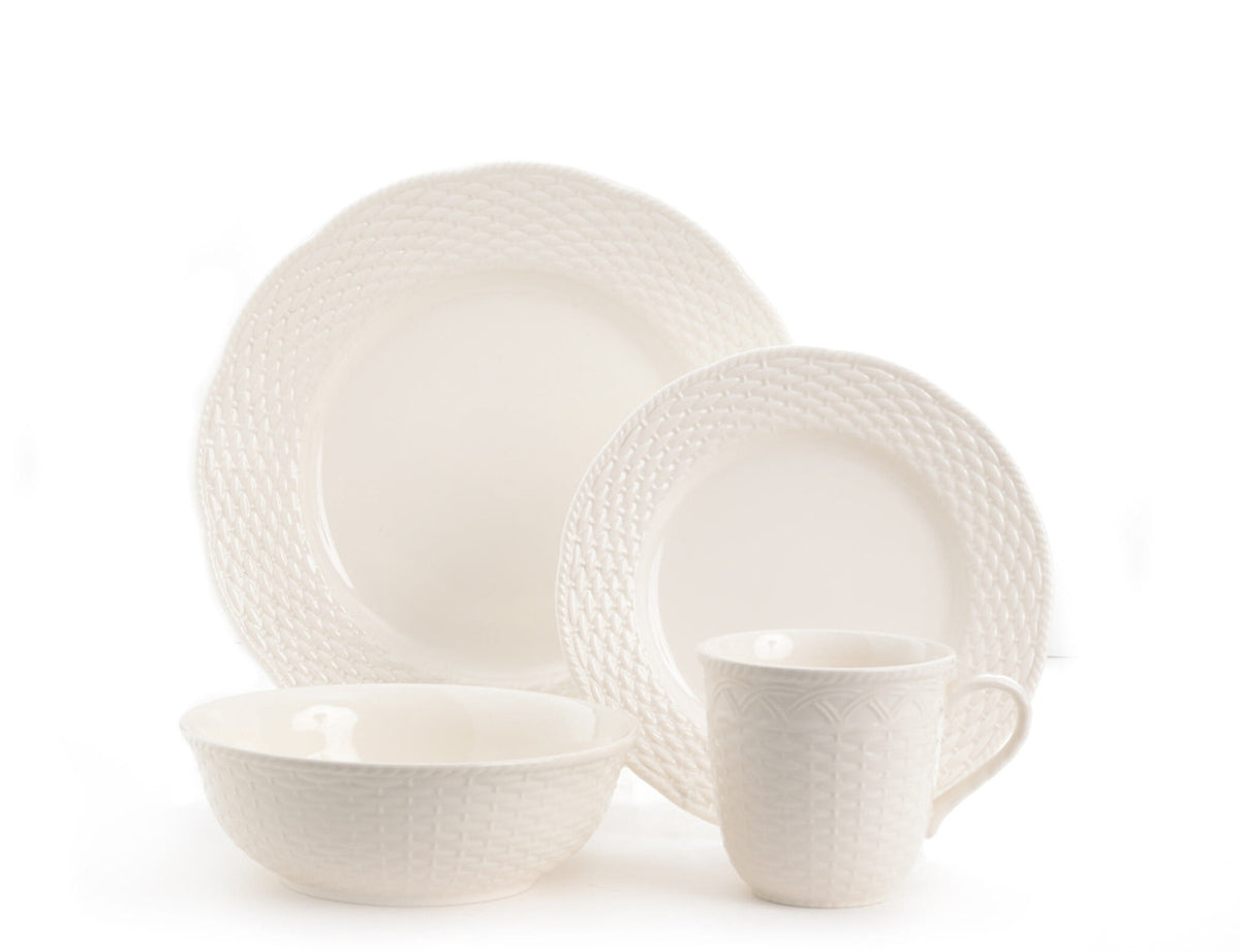 White Four Piece Weave Stoneware Service For Four Dinner Plate Set-3