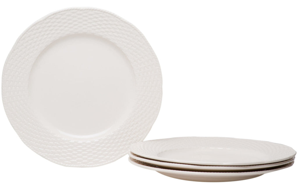 White Four Piece Weave Stoneware Service For Four Dinner Plate Set-6
