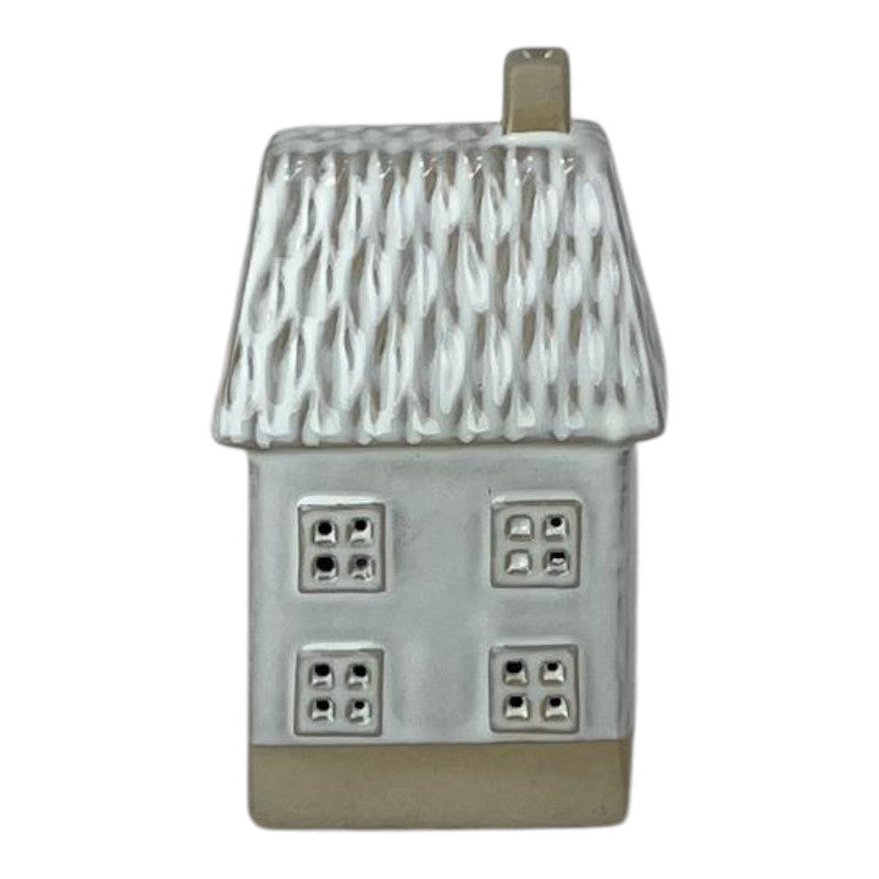 Lyla Glazed Ceramic House Ornament with Textured Detail and LED