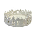 White Glazed Ceramic Candle Tray with Silhouette Houses Design