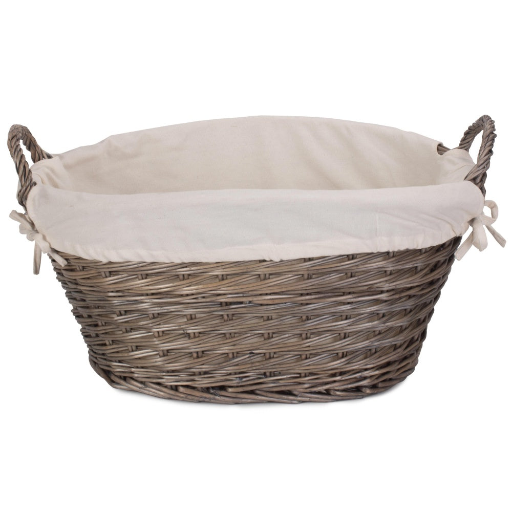 Small Wicker Laundry Wash Basket with White Lining
