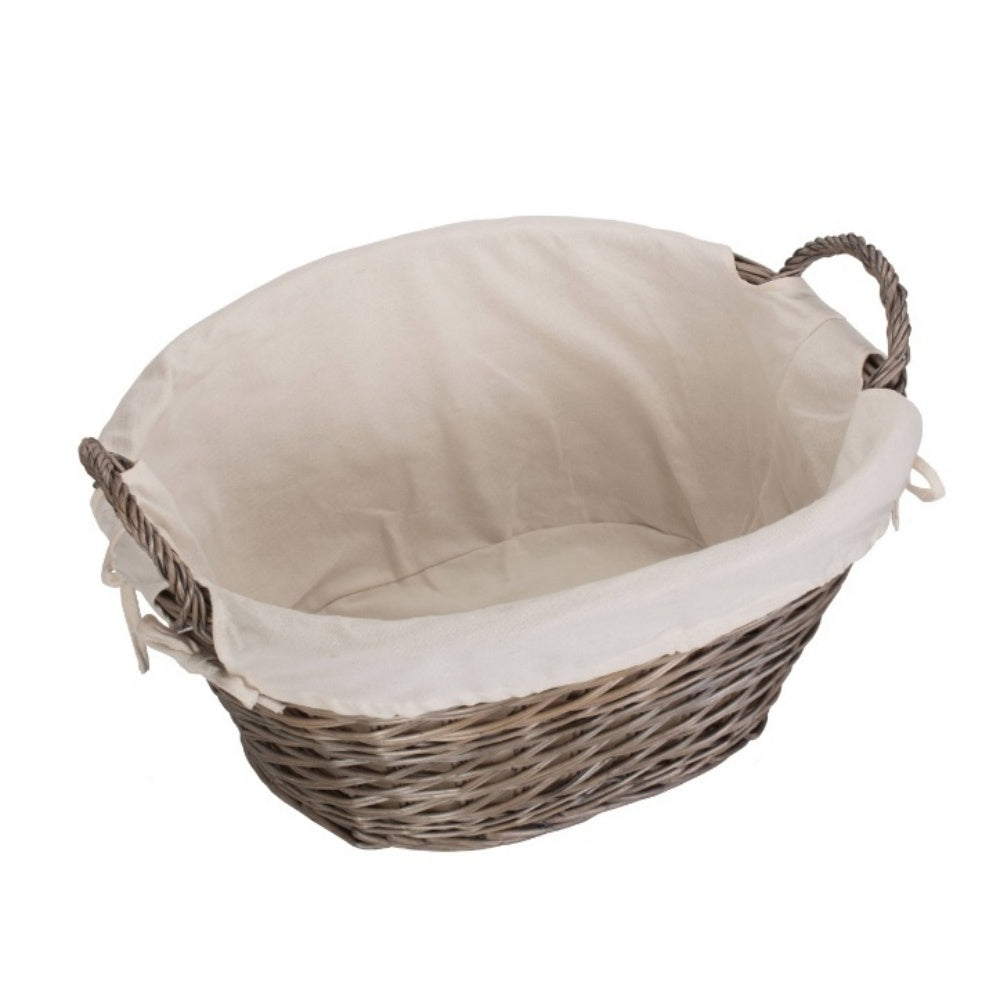 Small Wicker Laundry Wash Basket with White Lining