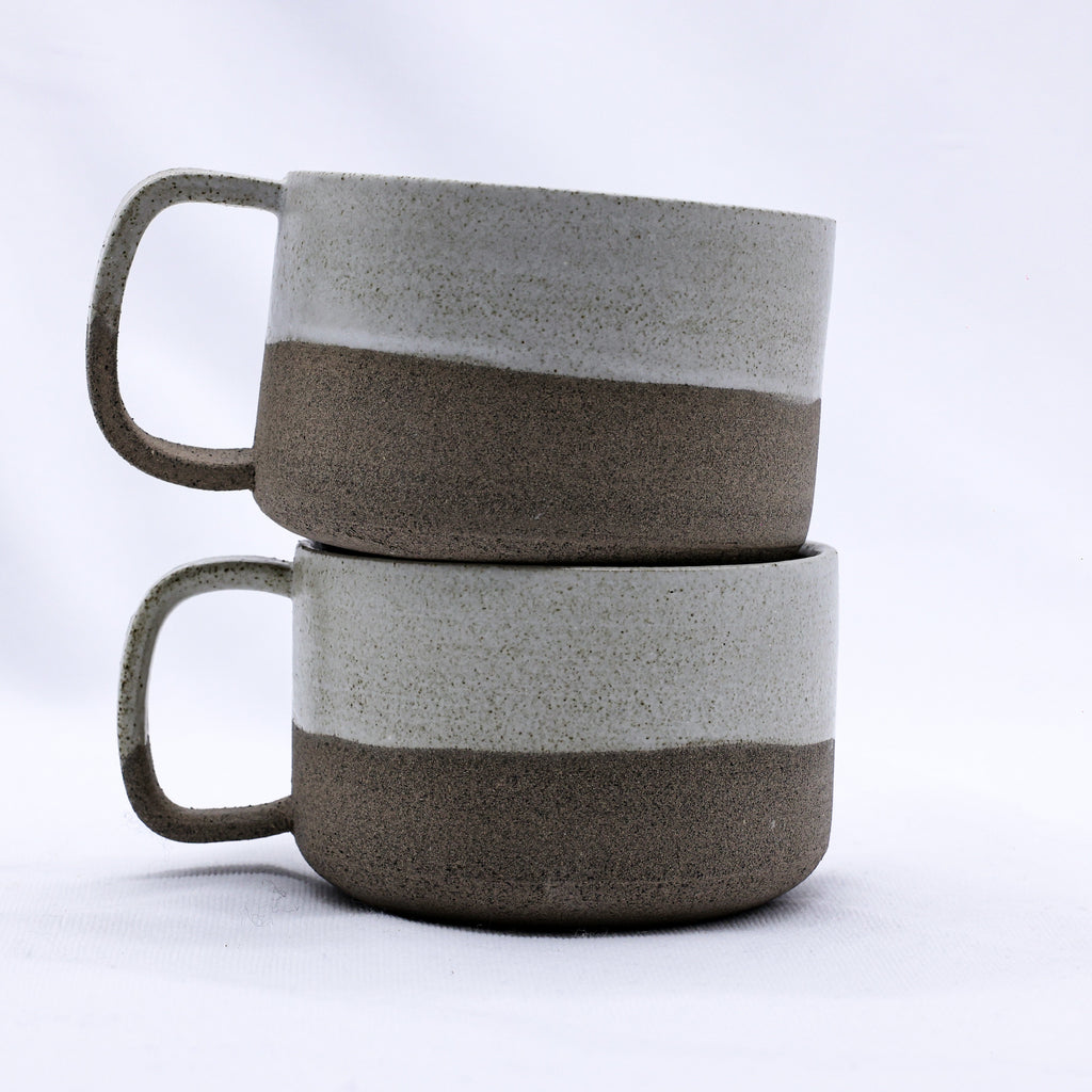 Matte White Handmade Ceramic Smoked Grey Stoneware Big Ceramic Mug