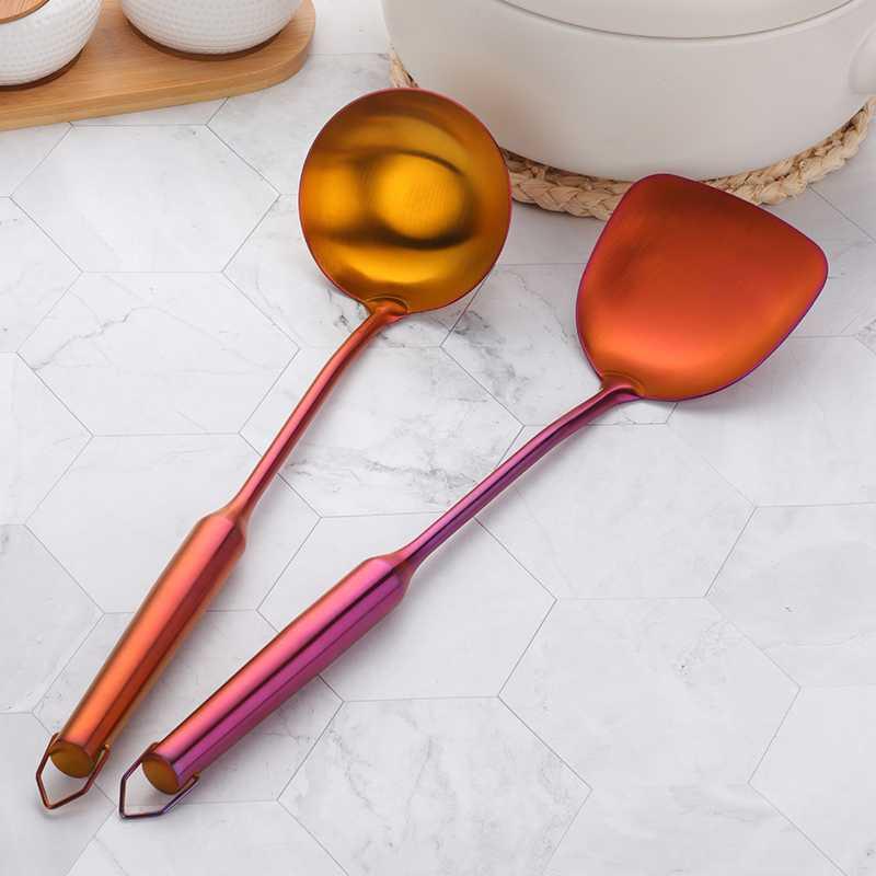 Long Handled Stainless Steel Spatula and Spoon Set-4