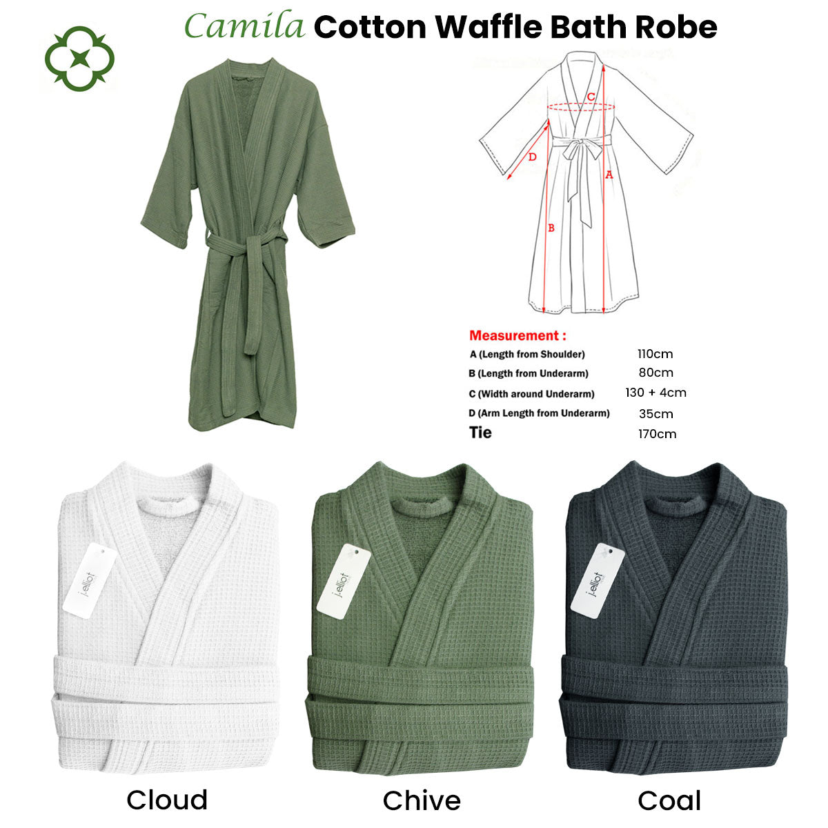 NNEDSZ Home Camila Cotton Waffle Bath Robe Cloud