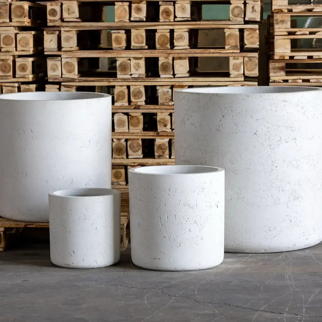 Aurella White Mist  Medium Concrete Cylinder Planter