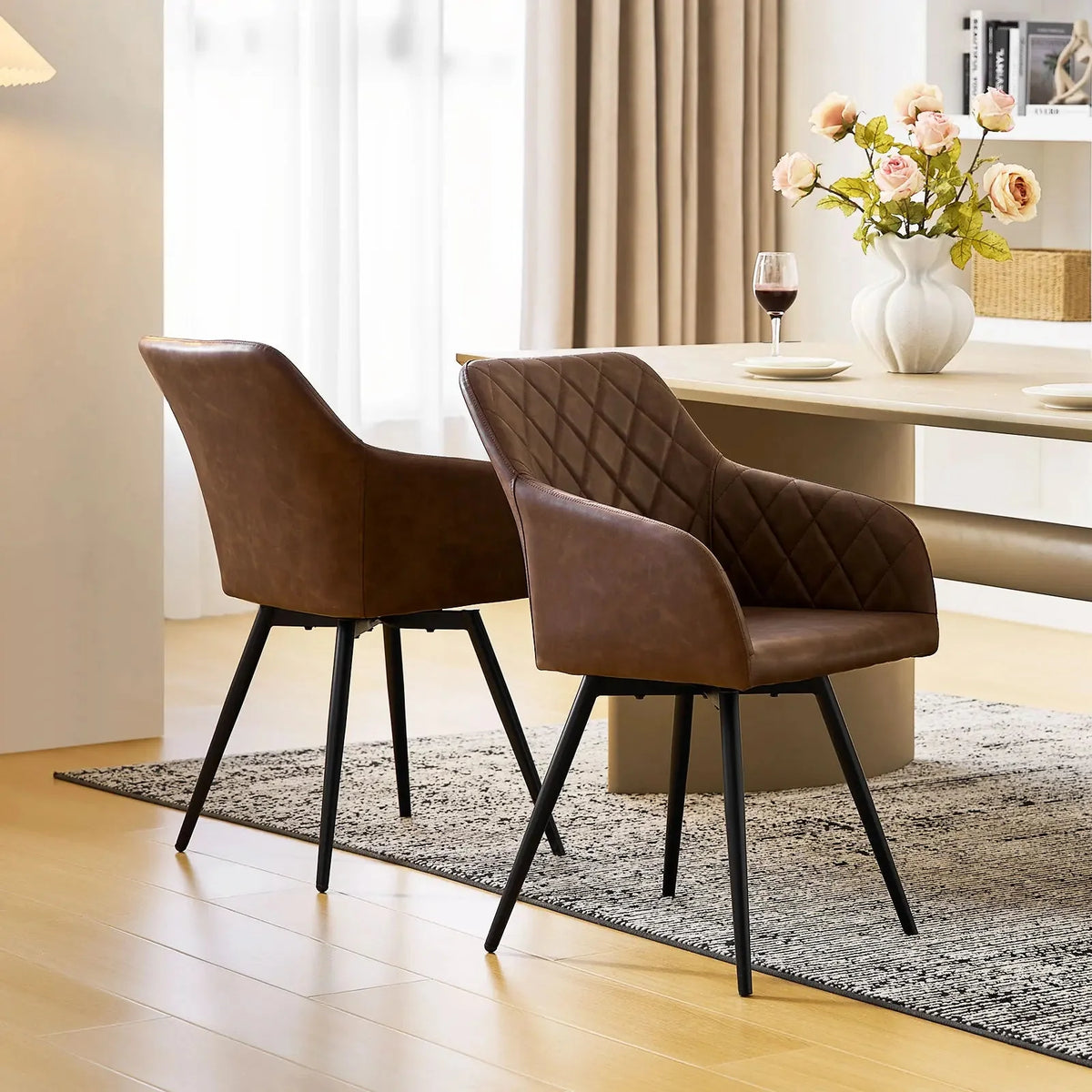Moree Faux Leather Swivel Dining Chair Set Of 2 - 4 -  6