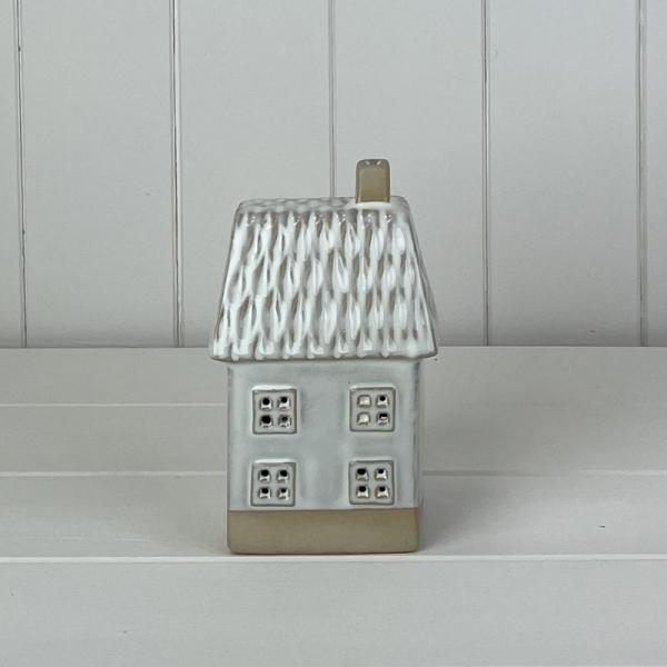 Lyla Glazed Ceramic House Ornament with Textured Detail and LED