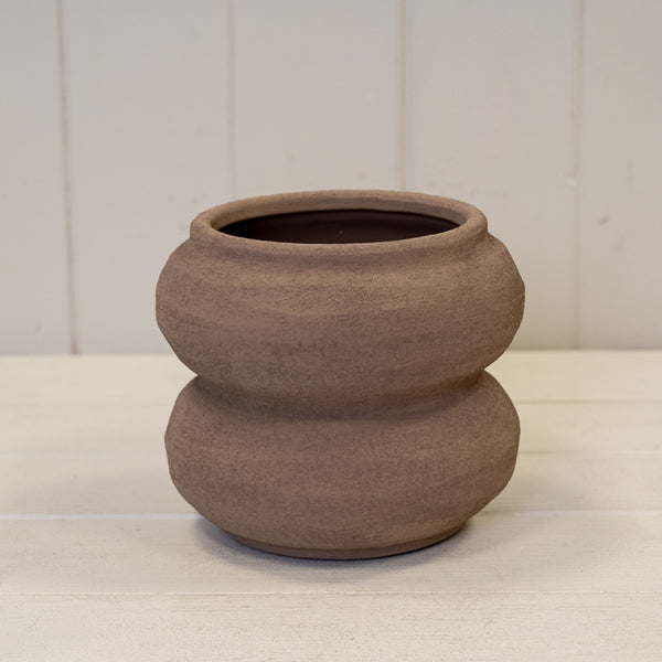 Brown textured Stone Sculptured Vase 14.8cm x 14.8cm x 12.2cm