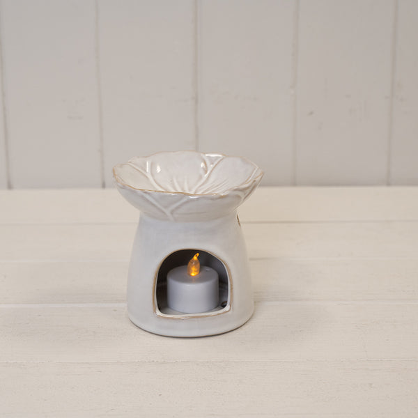 Natural Ceramic Oil Burner with Flower Design